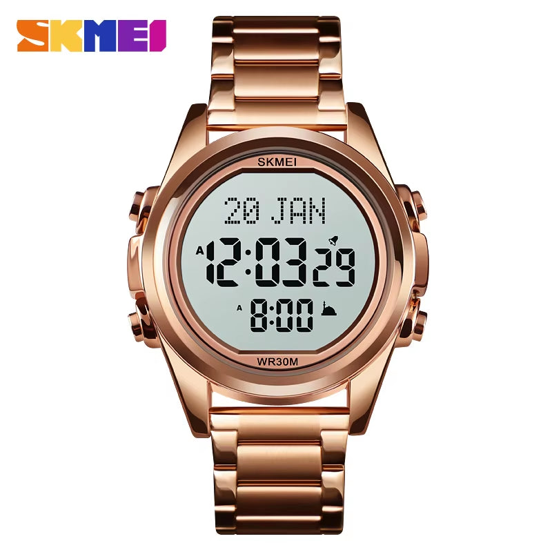 Muslim Azan Clock Watch for Prayer with Qibla Compass Adhan Alarm Hijri Calendar Islamic Al Harameen Watch Men 2020