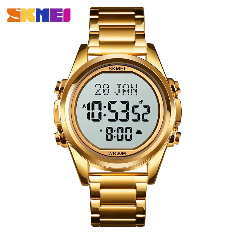 Muslim Azan Clock Watch for Prayer with Qibla Compass Adhan Alarm Hijri Calendar Islamic Al Harameen Watch Men 2020