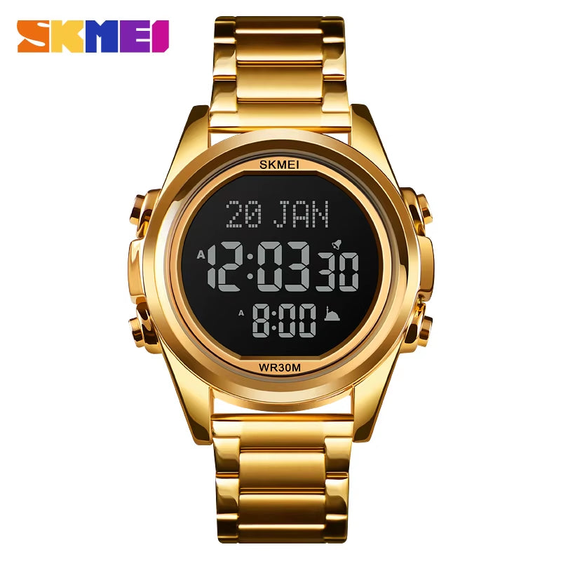 Muslim Azan Clock Watch for Prayer with Qibla Compass Adhan Alarm Hijri Calendar Islamic Al Harameen Watch Men 2020
