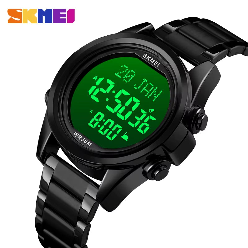 Muslim Azan Clock Watch for Prayer with Qibla Compass Adhan Alarm Hijri Calendar Islamic Al Harameen Watch Men 2020