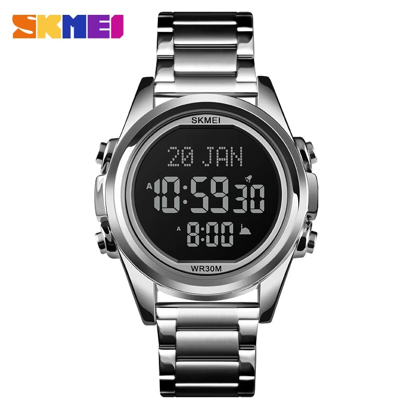Muslim Azan Clock Watch for Prayer with Qibla Compass Adhan Alarm Hijri Calendar Islamic Al Harameen Watch Men 2020