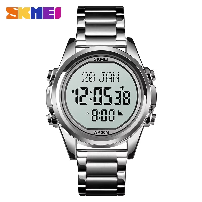 Muslim Azan Clock Watch for Prayer with Qibla Compass Adhan Alarm Hijri Calendar Islamic Al Harameen Watch Men 2020