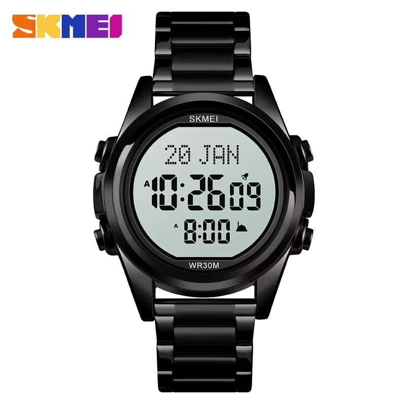 Muslim Azan Clock Watch for Prayer with Qibla Compass Adhan Alarm Hijri Calendar Islamic Al Harameen Watch Men 2020