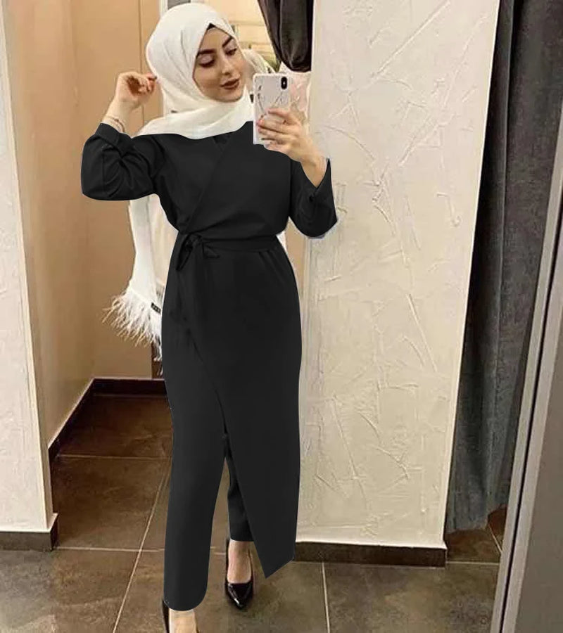 Abayas for Women Dubai Abaya Turkey Muslim Set Jumpsuit Outwear Hijab Wrap Dress Robe Longue Femme Kaftan Islamic Clothing Jurk