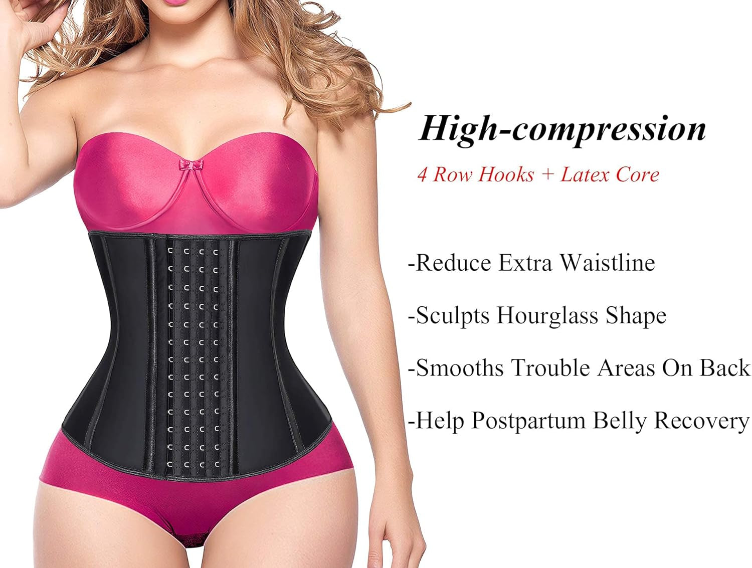 Waist Trainer for Women Latex Underbust Waist Corsets Cincher Hourglass Body Shaper 4 Hooks