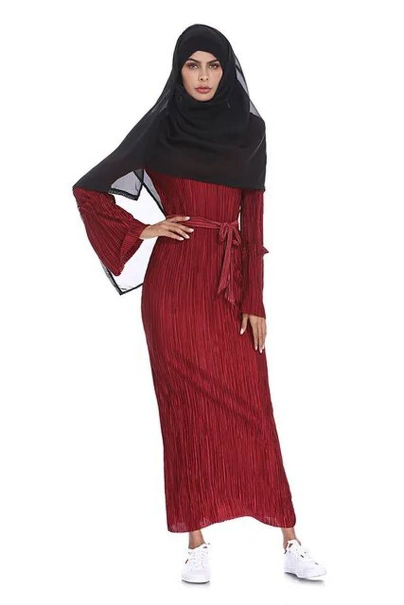 Wepbel plus Size Pleated Dress Women Abaya Summer Long Sleeve Muslim Abaya Popular Arab Middle East Turkish Robe Dress