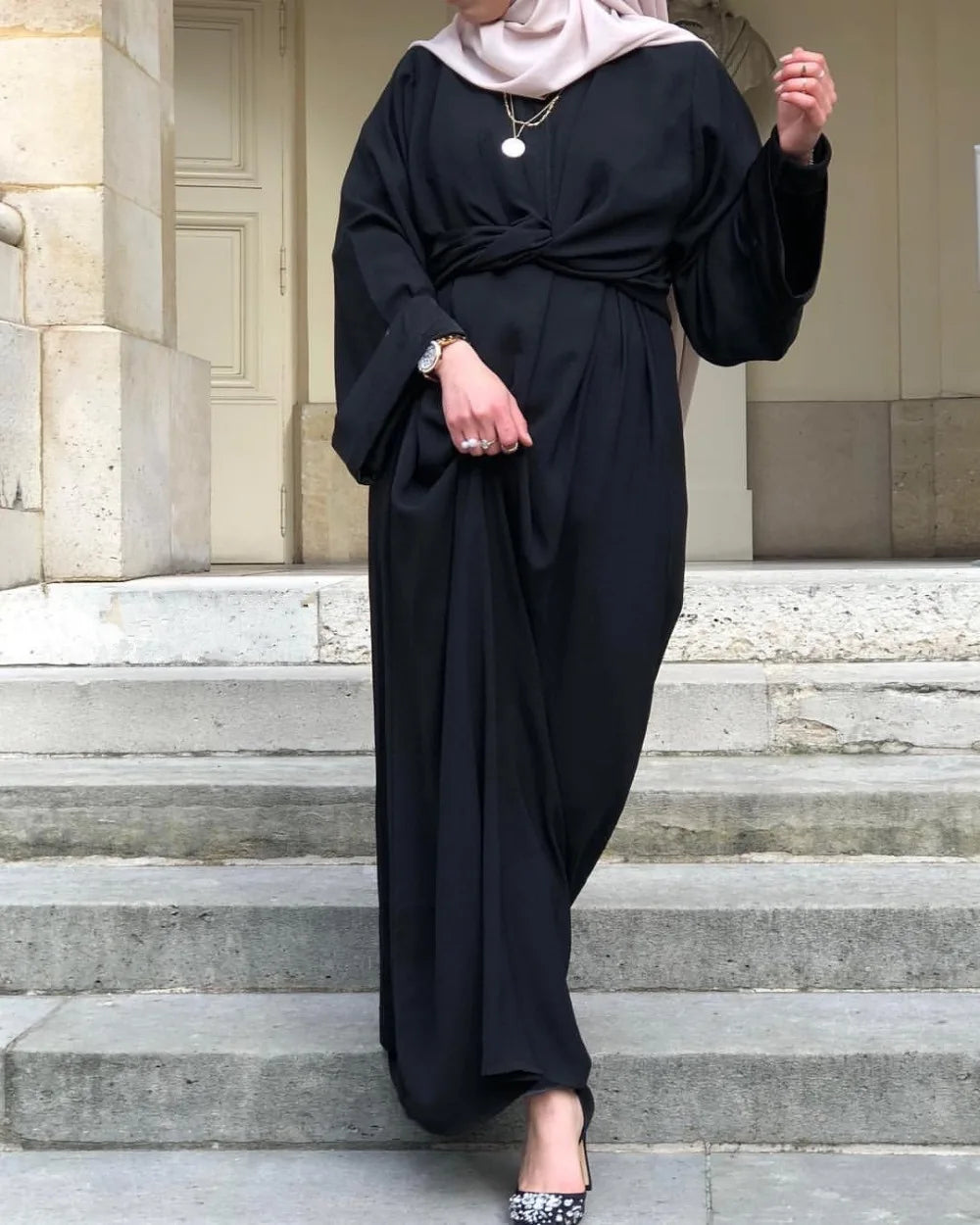 Fahsion Ramadan Eid Muslim Abaya Robe Musulmane Dubai Muslim Dress Shiny Kaftan Robe Full Length Worship Service Abayas