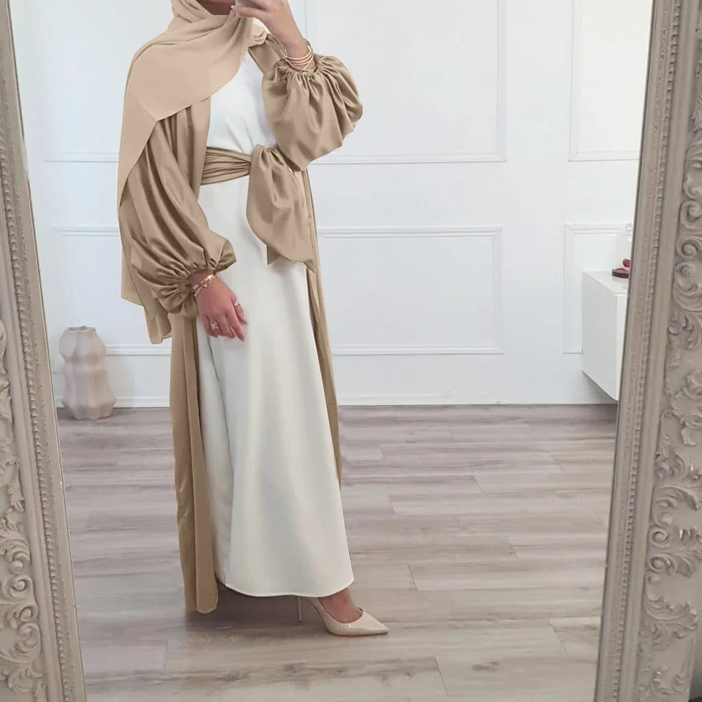 Satin Kimono Abaya Dubai Abayas for Women Muslim Fashion Hijab Dress Balloon Sleeve Islam Clothes Turkey Outfit Cardigan Kaftan