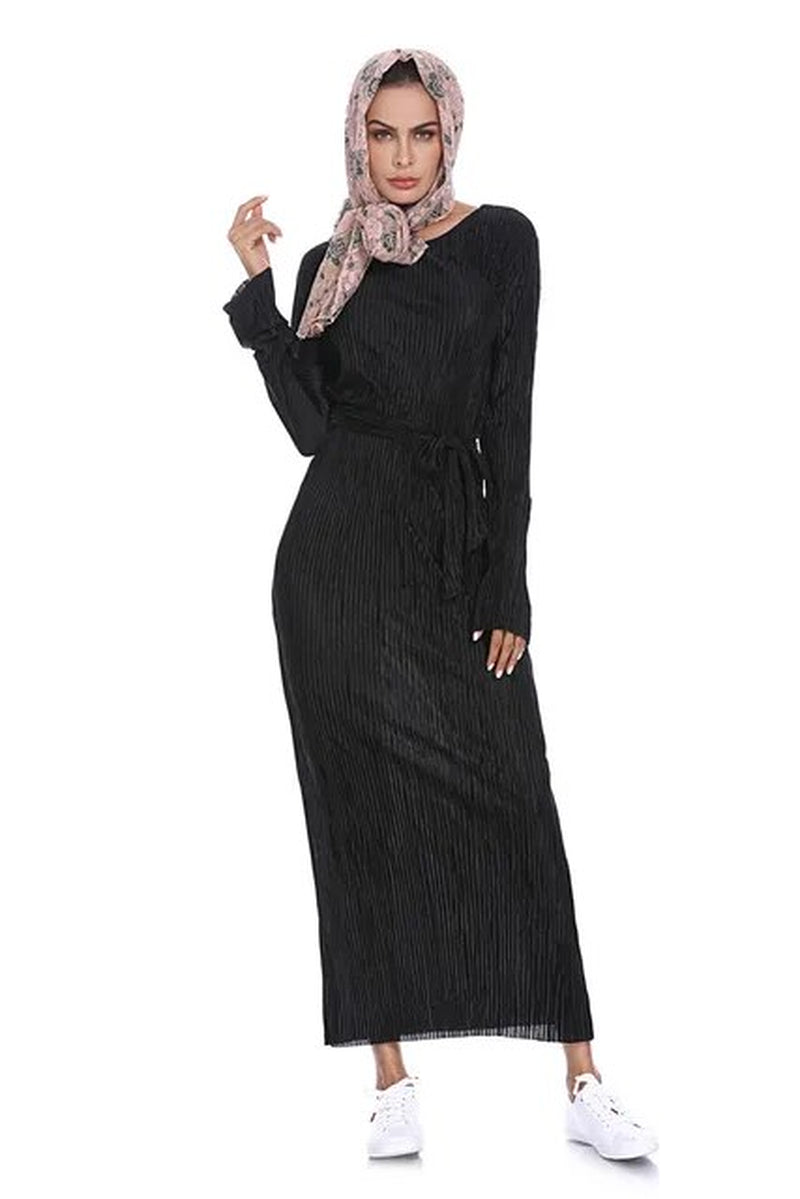 Wepbel plus Size Pleated Dress Women Abaya Summer Long Sleeve Muslim Abaya Popular Arab Middle East Turkish Robe Dress