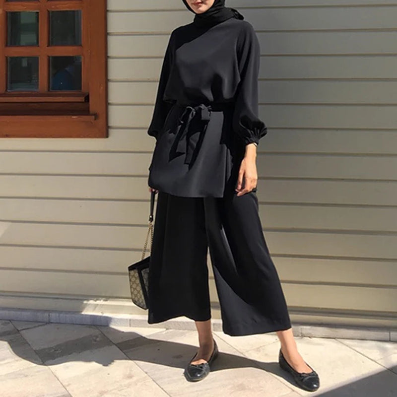 Eid Mubarek Abaya Turkey Hijab Two-Piece Muslim Sets Dress Caftan Kaftans Islamic Clothing Abayas for Women Musulman Ensembles