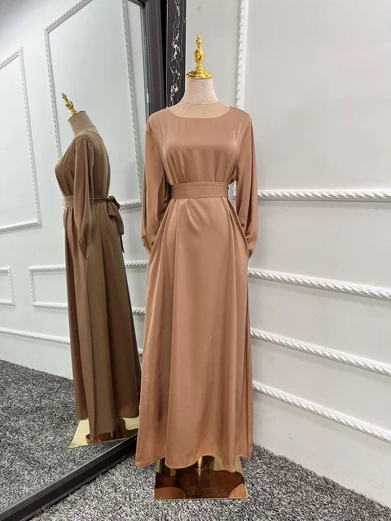 2023 Fashion Satin Sliky Djellaba Muslim Dress Dubai Full Length Flare Sleeve Soft Shiny Abaya Dubai Turkey Abaya Hijab