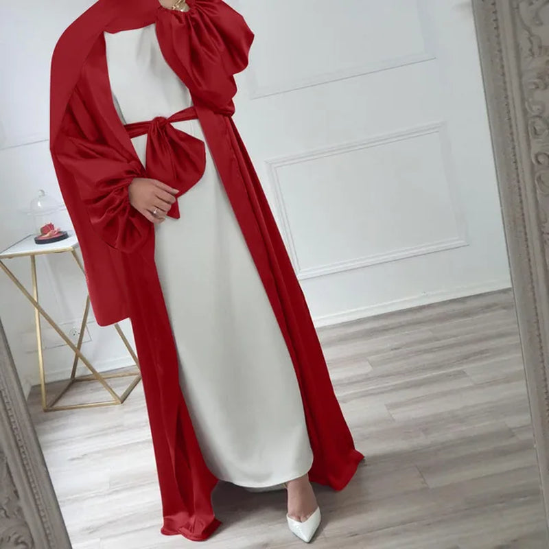 Satin Kimono Abaya Dubai Abayas for Women Muslim Fashion Hijab Dress Balloon Sleeve Islam Clothes Turkey Outfit Cardigan Kaftan