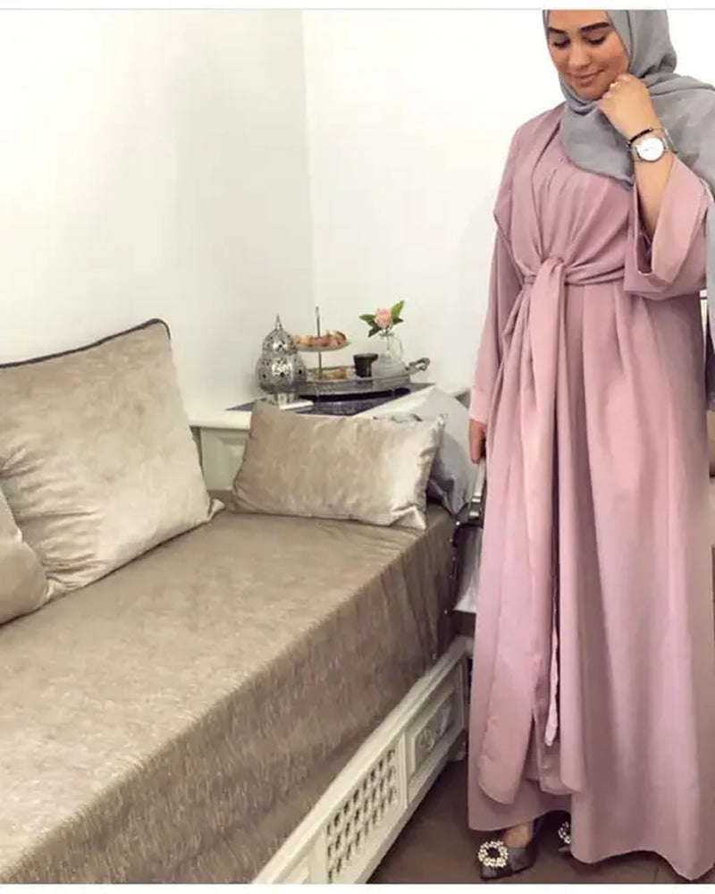 Fahsion Ramadan Eid Muslim Abaya Robe Musulmane Dubai Muslim Dress Shiny Kaftan Robe Full Length Worship Service Abayas