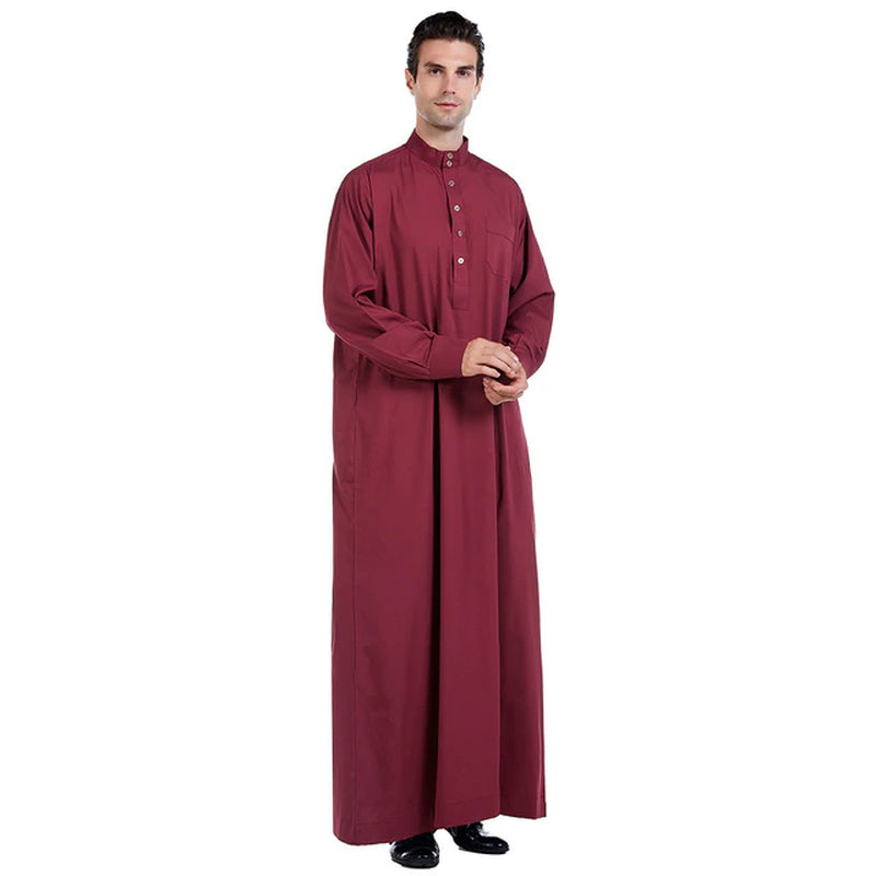 Muslim Men Jubba Thobe Arabic Islamic Clothing Long Dress Saudi Arabia Robe Abaya Dubai Loose Blouse Kaftan Stand Collar Abayas