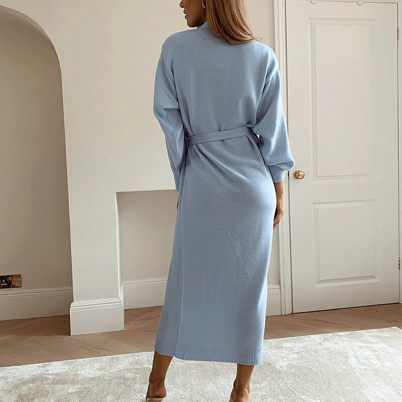 WEPBEL Women Sweater Nightgowns Sleepshirts Elegant Sexy V-Neck Solid Color Long Sweater Robe Home Sweater Wrap Nightdress