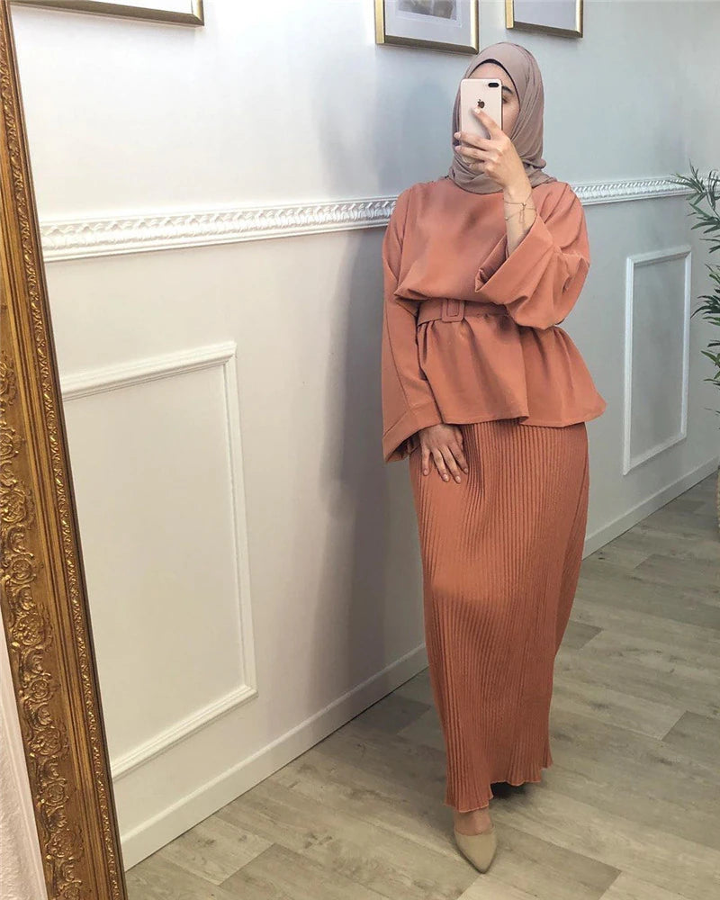 Elegant Two Pieces Muslim High Demand Blackout Islamic Sets Women'S Abaya Long Stretch Two Pieces Prayer Abayas F2798