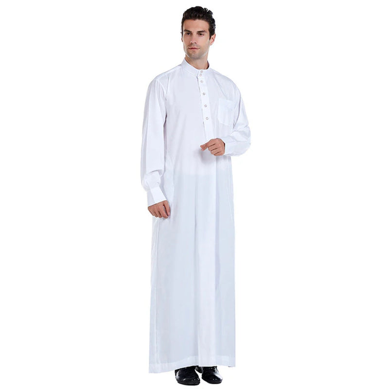 Muslim Men Jubba Thobe Arabic Islamic Clothing Long Dress Saudi Arabia Robe Abaya Dubai Loose Blouse Kaftan Stand Collar Abayas