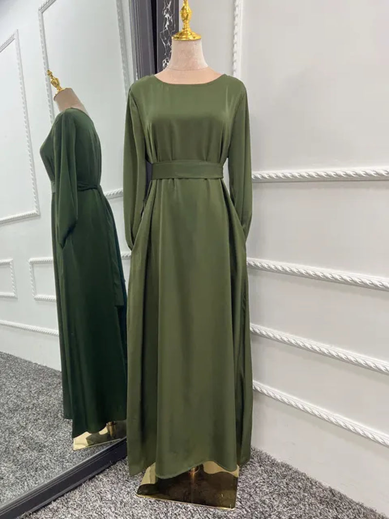 2023 Fashion Satin Sliky Djellaba Muslim Dress Dubai Full Length Flare Sleeve Soft Shiny Abaya Dubai Turkey Abaya Hijab