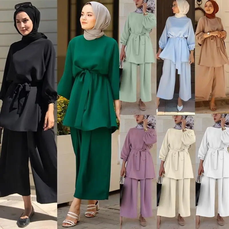 Eid Mubarek Abaya Turkey Hijab Two-Piece Muslim Sets Dress Caftan Kaftans Islamic Clothing Abayas for Women Musulman Ensembles